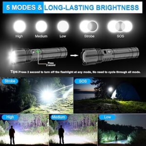 Rechargeable Tactical Flashlights - 100,000 Lumens Super Bright LED - 2-Pack