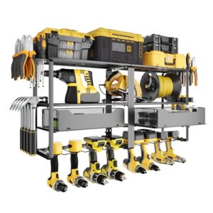 CICUFY Power Tool Organizer Wall Mount - 8 Drill Holder with 2 Drawers