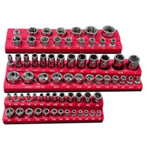 HGSKEO Magnetic Socket Organizer Set - 3 Pcs SAE Socket Tray for Drive Sizes