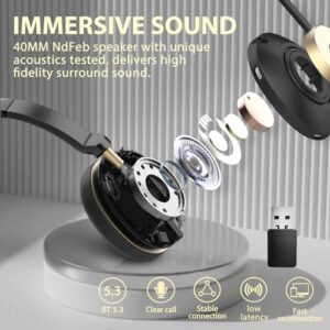 Jamrissen Upgraded Wireless Headset - V5.3 Bluetooth Headphones with Noise Cancelling and USB Dongle