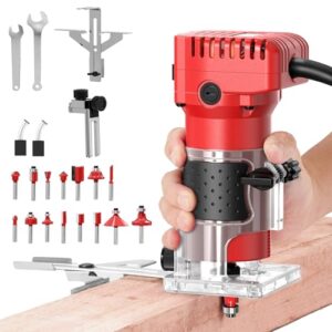 Compact Wood Router Tool - 110V 800W Electric Palm Router with 6 Speed Settings