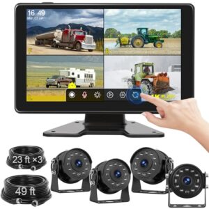 Fubedo Wired Backup Camera System with 9'' IPS Monitor and 4 1080P Cameras