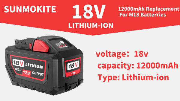 Replacement High Output 18V 12.0 Ah Lithium-Ion Battery Compatible with Milwaukee M18 Tools - Image 7