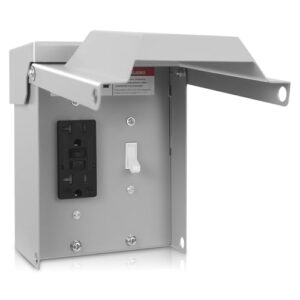 Weatherproof Outdoor Electrical Outlet Box with 20 AMP GFCI Receptacles and Switch