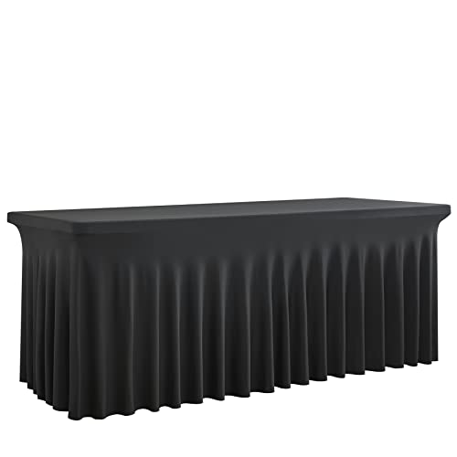 Premium Black Spandex Fitted Tablecloth for 6 Foot Rectangle Tables
