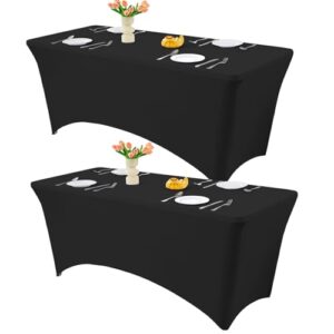 2-Pack Black Stretch Spandex Fitted Tablecloths for 6-Foot Rectangle Tables