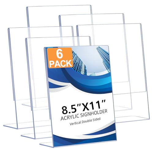6 Pack Acrylic Sign Holder 8.5 x 11 - Crystal Clear Tabletop Displays