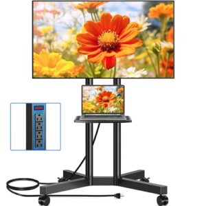 Mobile TV Cart Rolling Stand with Power Outlet - Adjustable for 32-70 Inch Screens