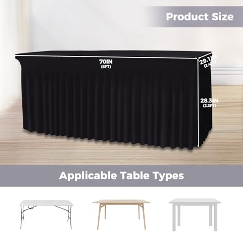 6FT Black Spandex Table Skirt - Wrinkle Resistant for Events - Image 4