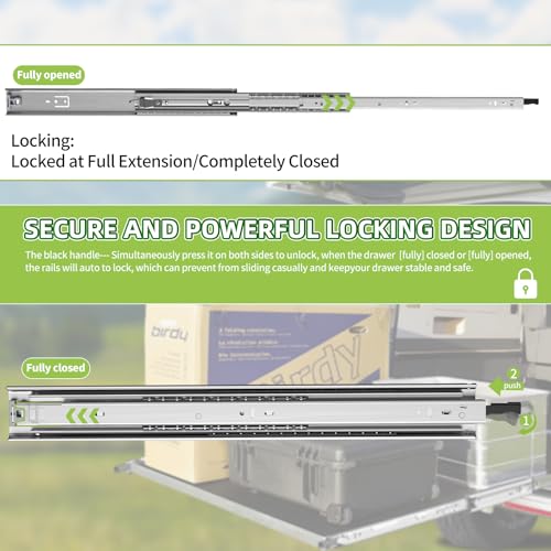 40 Inch Heavy Duty Locking Drawer Slides – Full Extension Ball Bearing Rails - Image 2