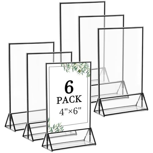 Clear Acrylic Sign Holders - 6 Pack 4x6 Inch Double-Sided Display Stands