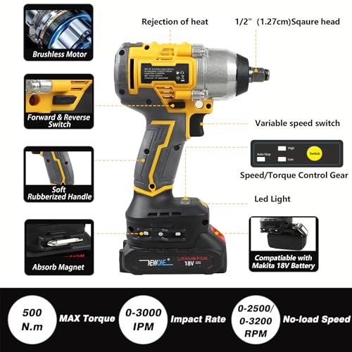 Cordless Impact Wrench with 2.0AH Battery - 370 Ft-lbs Torque - Image 5