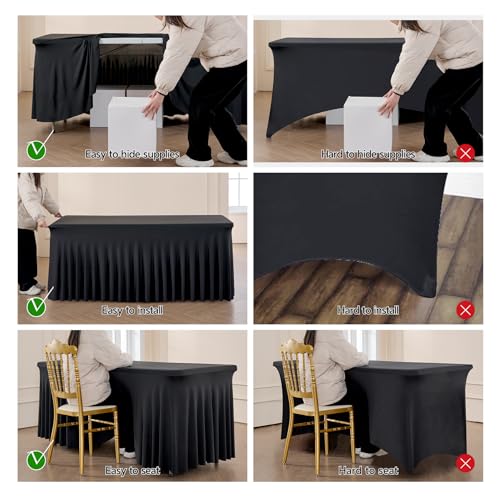 Premium Black Spandex Fitted Tablecloth for 6 Foot Rectangle Tables - Image 4