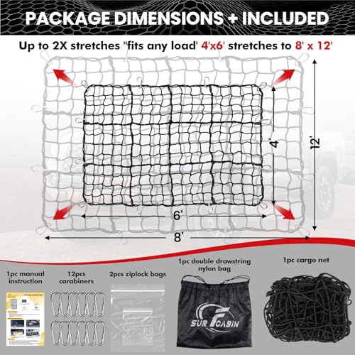 Premium 4'x6' Bungee Cargo Net - Expands to 8'x12' with Steel Carabiners - Image 2