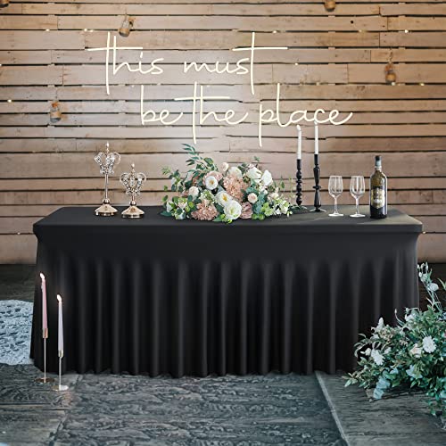 Premium Black Spandex Fitted Tablecloth for 6 Foot Rectangle Tables - Image 2