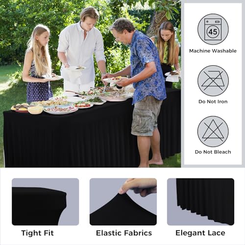 6FT Black Spandex Table Skirt - Wrinkle Resistant for Events - Image 3