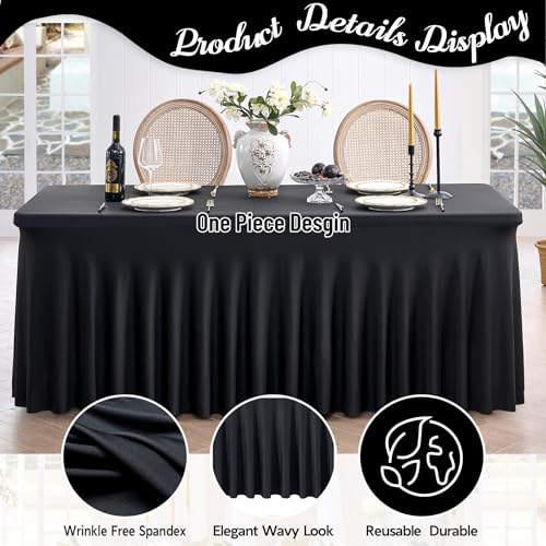 Premium Black Spandex Fitted Tablecloth for 6 Foot Rectangle Tables - Image 3