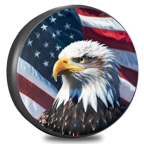 Heavy-Duty Spare Tire Cover with American Eagle USA Flag Design - 14 to 17 Inch Fit