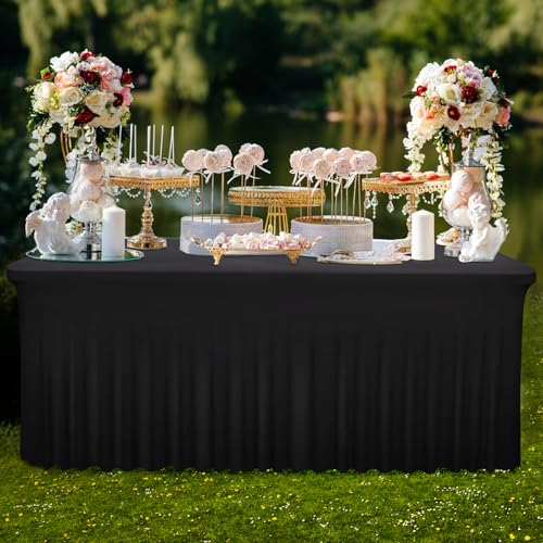 6FT Black Spandex Table Skirt - Wrinkle Resistant for Events - Image 6