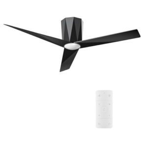 52-Inch Modern Black Flush Mount Ceiling Fan with LED Dimmable Lights and Remote Control