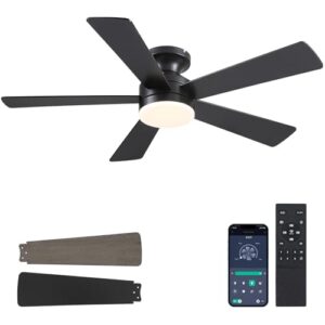 46" Black Low Profile Flush Mount Ceiling Fan with LED Lights and Remote Control