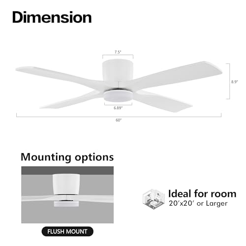 60 Inch Modern Flush Mount DC Ceiling Fan with LED Lights & Remote Control - Image 4