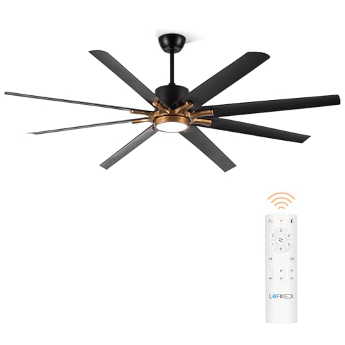 72-Inch Black Ceiling Fan with Remote Control and Light - Energy Efficient & Quiet