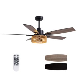 52 Inch Boho Ceiling Fan with Lights and Remote Control – Ideal for Home and Patio
