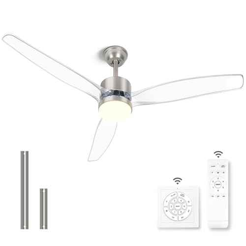 52 Inch Clear Ceiling Fan with Light - Modern Brushed Nickel Design