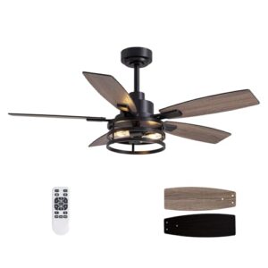 46-Inch Black Caged Ceiling Fan with Lights and Remote Control for Indoor and Outdoor Use