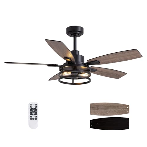 46-Inch Black Caged Ceiling Fan with Lights and Remote Control for Indoor and Outdoor Use