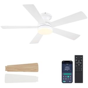 46" White Flush Mount Ceiling Fan with LED Light and Remote Control