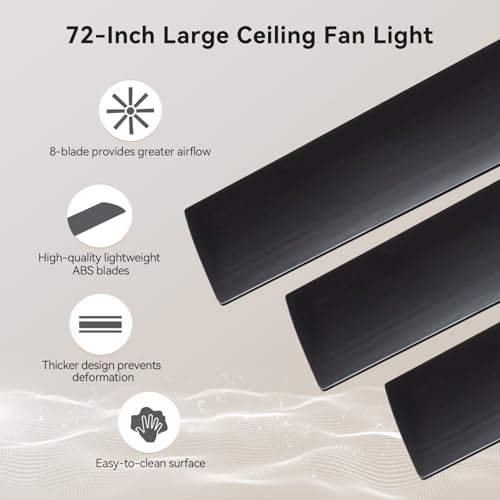 72-Inch Black Ceiling Fan with Remote Control and Light - Energy Efficient & Quiet - Image 6