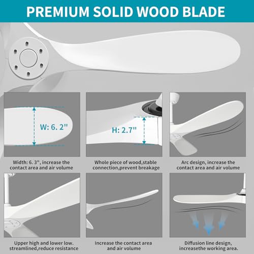 72" Solid Wood Ceiling Fan with Remote Control - Energy Efficient, Stylish Design for Indoor and Outdoor Use - Image 7