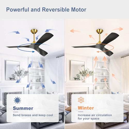 52 Inch Modern Ceiling Fan with Remote Control in Black and Gold - No Light Design - Image 2