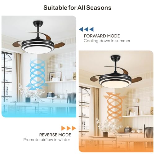 42 Inch Retractable Fandelier Ceiling Fan with LED Light - Black Modern Design - Image 4