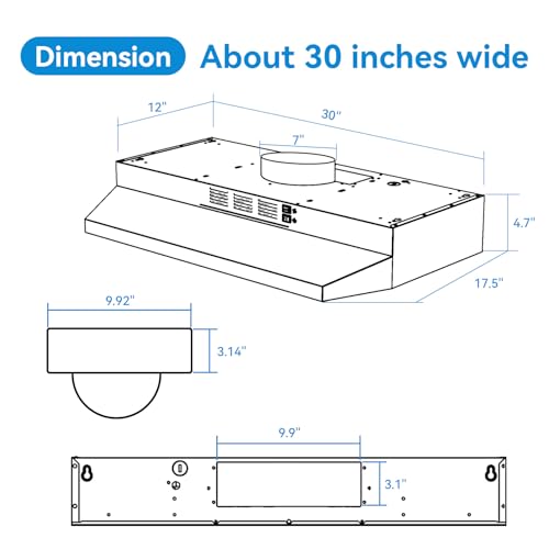30-Inch Under Cabinet Stainless Steel Range Hood with 300 CFM Exhaust Fan - Image 7