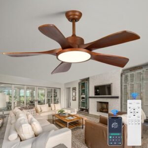 42-Inch Outdoor Wooden Ceiling Fan with LED Lights and Remote Control