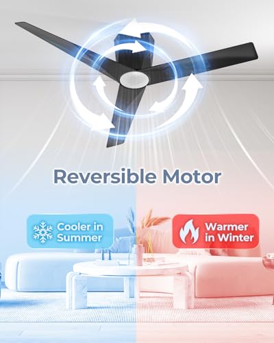 52-Inch Modern Black Flush Mount Ceiling Fan with LED Dimmable Lights and Remote Control - Image 5