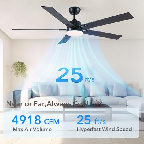 60 Inch Modern Ceiling Fan with Lights and Remote Control - Versatile Black Design - Image 3