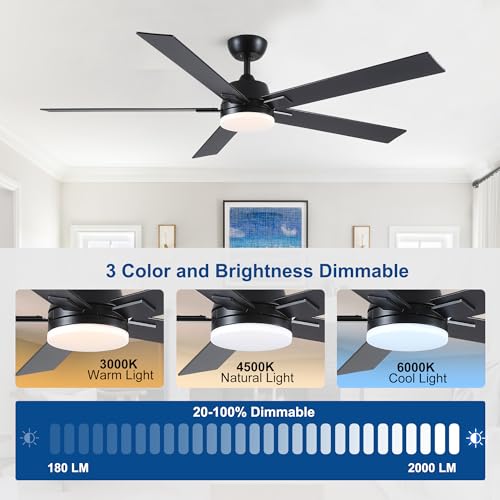60 Inch Modern Ceiling Fan with Lights and Remote Control - Versatile Black Design - Image 6
