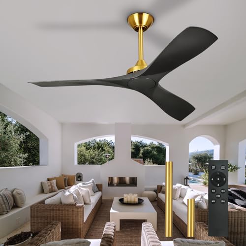 52 Inch Modern Ceiling Fan with Remote Control in Black and Gold - No Light Design