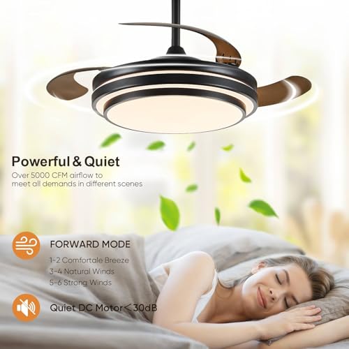 42 Inch Retractable Fandelier Ceiling Fan with LED Light - Black Modern Design - Image 6