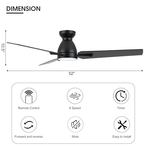 52" Low Profile Ceiling Fan with LED Light and Remote Control - Image 5