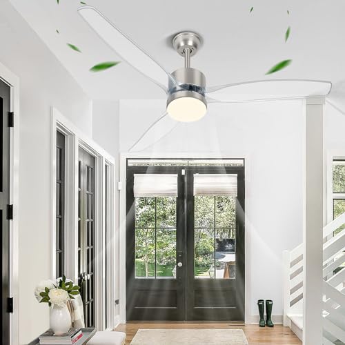 52 Inch Clear Ceiling Fan with Light - Modern Brushed Nickel Design - Image 7