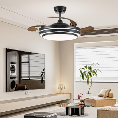 42 Inch Retractable Fandelier Ceiling Fan with LED Light - Black Modern Design - Image 2