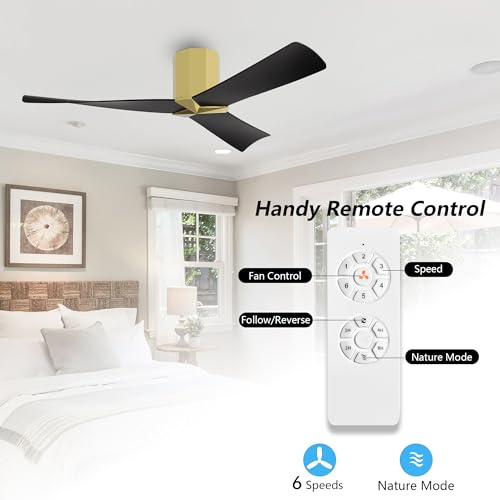 Matte Black 52" DC Flush Mount Ceiling Fan - Modern Hugger Design - Image 2