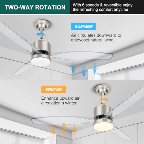 52 Inch Clear Ceiling Fan with Light - Modern Brushed Nickel Design - Image 3