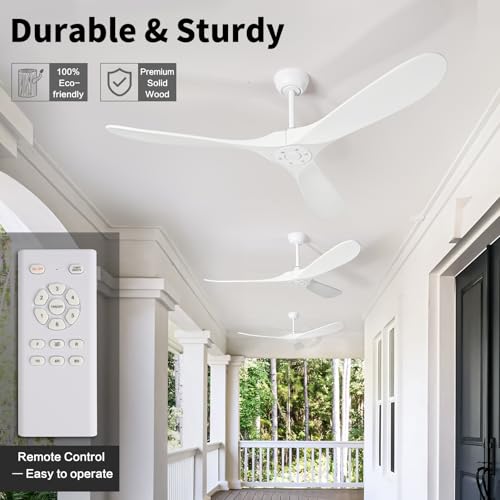 72" Solid Wood Ceiling Fan with Remote Control - Energy Efficient, Stylish Design for Indoor and Outdoor Use - Image 2