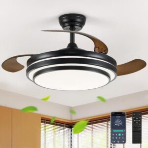 42 Inch Retractable Fandelier Ceiling Fan with LED Light - Black Modern Design